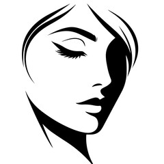 Black & white vector silhouette of minimalist female portrait outline on white background