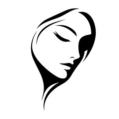 Black & white vector silhouette of minimalist female portrait outline on white background