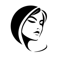 Black & white vector silhouette of minimalist female portrait outline on white background