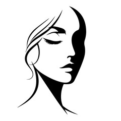 Black & white vector silhouette of minimalist female portrait outline on white background