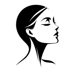 Black & white vector silhouette of anonymous woman portrait icon on white background