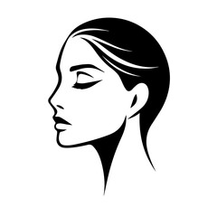 Black & white vector silhouette of anonymous woman portrait icon on white background
