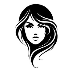 Black & white vector silhouette of anonymous woman portrait icon on white background