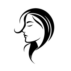 Black & white vector silhouette of anonymous woman portrait icon on white background