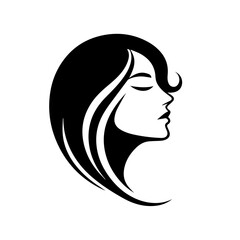 Black & white vector silhouette of anonymous woman portrait icon on white background