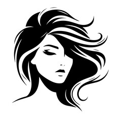 Black & white vector silhouette of anonymous woman portrait icon on white background