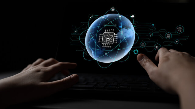 A global quantum computing network for the future of communication and data processing. A worldwide system powered by quantum technology and AI. Motif