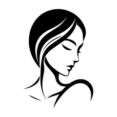 Black & white vector silhouette of anonymous woman portrait icon on white background