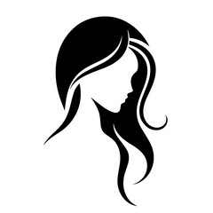 Black & white vector silhouette of anonymous woman portrait icon on white background