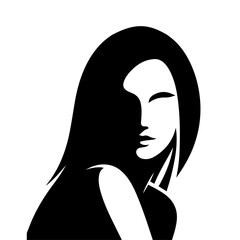 Black & white vector silhouette of anonymous woman portrait icon on white background
