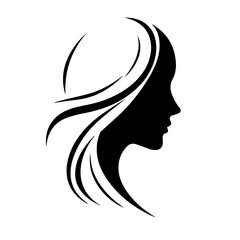 Black & white vector silhouette of anonymous woman portrait icon on white background