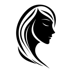 Black & white vector silhouette of anonymous woman portrait icon on white background