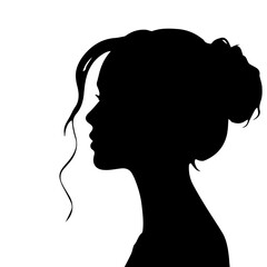 Black & white vector silhouette of vintage woman portrait retro style on white background
