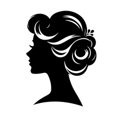 Black & white vector silhouette of vintage woman portrait retro style on white background