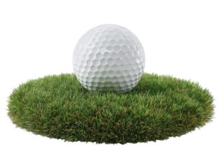 PNG of A close-up view of a golf ball resting on a patch of vibrant green grass.
