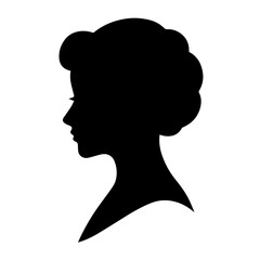 Black & white vector silhouette of vintage woman portrait retro style on white background