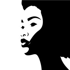 Black & white vector silhouette of diverse ethnic woman face portrait on white background
