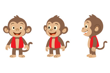 Cute Cartoon Monkey Character Set on White Background