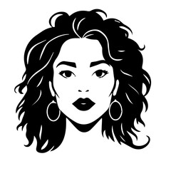Black & white vector silhouette of diverse ethnic woman face portrait on white background
