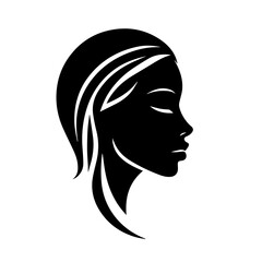 Black & white vector silhouette of diverse ethnic woman face portrait on white background