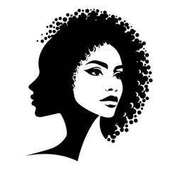 Black & white vector silhouette of diverse ethnic woman face portrait on white background