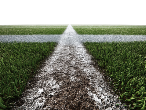 PNG of A vibrant green football field with freshly painted white lines, showcasing a clean and well-maintained sports surface.