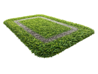 PNG of A vibrant green artificial grass rug shaped like a sports field, perfect for play areas or themed decor.