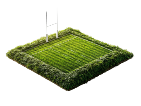 PNG of A vibrant rugby field surrounded by lush grass, featuring goal posts, perfect for sports enthusiasts and athletes. - Powered by Adobe
