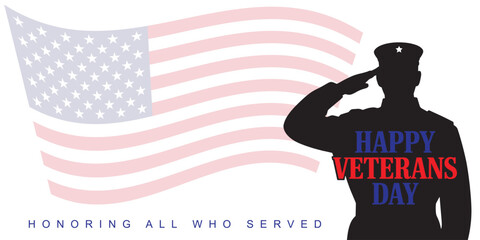 Veterans Day - Honoring All Who Served Poster. 11th of November.