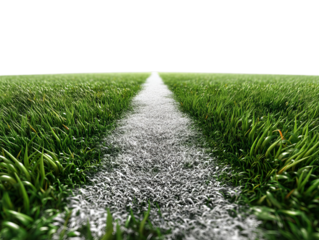 PNG of A vibrant green football field pathway leading into the distance, creating a sense of depth and excitement.