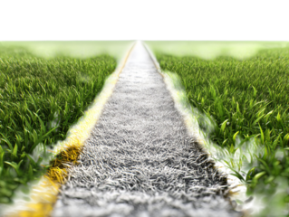 PNG of A vibrant green grass path leading into the horizon, bordered by fresh blades of grass, evoking a sense of adventure and tranquility.