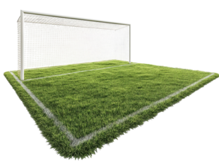 PNG of A pristine soccer goal on a lush green field, perfect for a match or practice session.