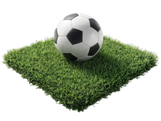 PNG of A classic black and white soccer ball resting on vibrant green artificial grass, symbolizing sports and teamwork.