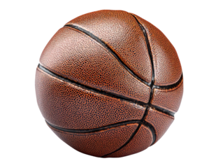 PNG of A close-up of an orange basketball featuring a textured surface and prominent black seams.