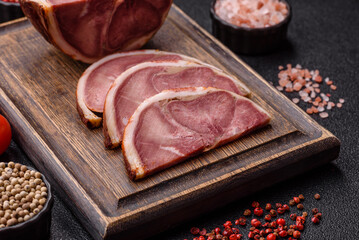 A meat roll made from pork or beef tongue slices with spices. Tongue roll