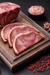 A meat roll made from pork or beef tongue slices with spices. Tongue roll