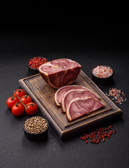 A meat roll made from pork or beef tongue slices with spices. Tongue roll