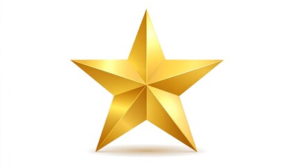 Fototapeta premium Gleaming golden five-pointed star with subtle shading on a white background, casting a soft shadow