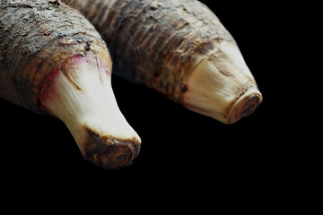 Fresh Taro Root Harvested in Seasonal Produce Market