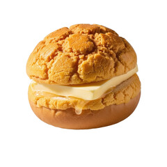 Golden Baked Pineapple Bun with Thick Butter Slice Melting Over Warm