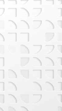 Minimalist white abstract background with an elegant pattern of quarter circle quadrant cutout shapes. This clean modern vertical design is full HD and a seamless loop.