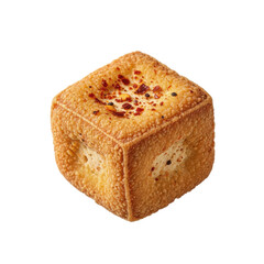 Cube shaped deep fried cheese snack with chili flakes