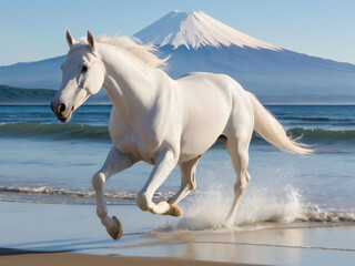 A thoroughbred sprinting at full speed.