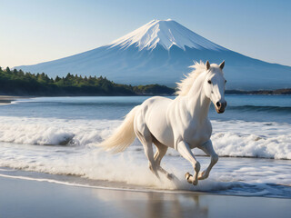 A thoroughbred sprinting at full speed.