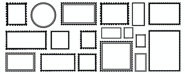 Postage Stamp Border Frame Set – Vintage Mail Stamp Edges for Photo, Poster, Label & Decorative Design – Vector Illustration