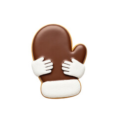 Cute Chocolate Mitten Cookie With White Cuffs and Hands on Brown