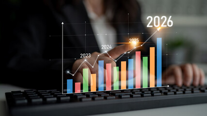 Business growth forecast highlights increasing trends new year 2026. Growth forecast data, growth forecast strategy, and growth forecast planning are key elements. Latch