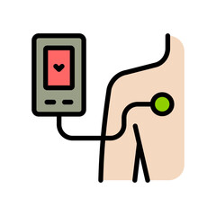 Cardiogram color icon. ECG Holter Cardiac Monitor. Portable Dynamic EKG Recorder. Monitoring system tracking cardio problem. Isolated Flat Vector Symbol Illustration.