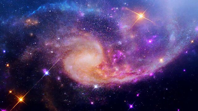 Hyper-realistic 4K galaxy nebula fly-through with glowing cosmic waves seamless loop
