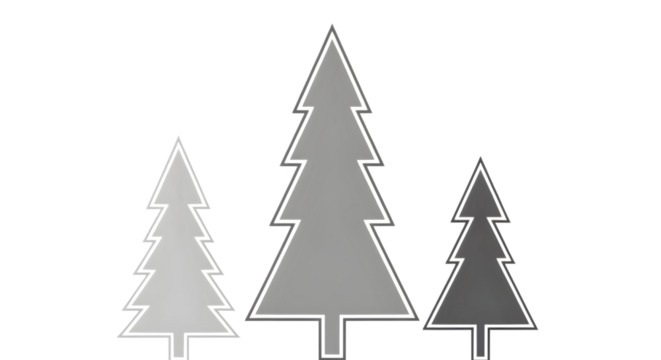 Three fir trees in different sizes isolated on transparent background, vector illustration